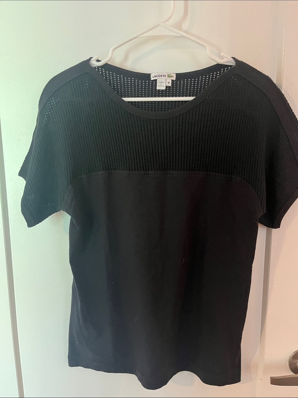 Lacoste Black Short-Sleeve Paneled Mesh Tee